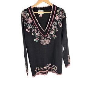 Vintage Ninon De Lenclos Chunky Knit 3D Floral Granny Core Cottage Med Sweater